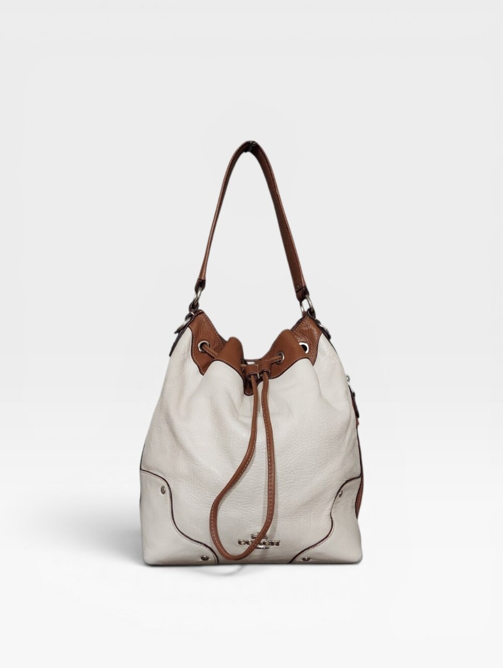 Coach Mickie Leather Drawstring Shoulder Bag With Chrome Good Condition  F37680